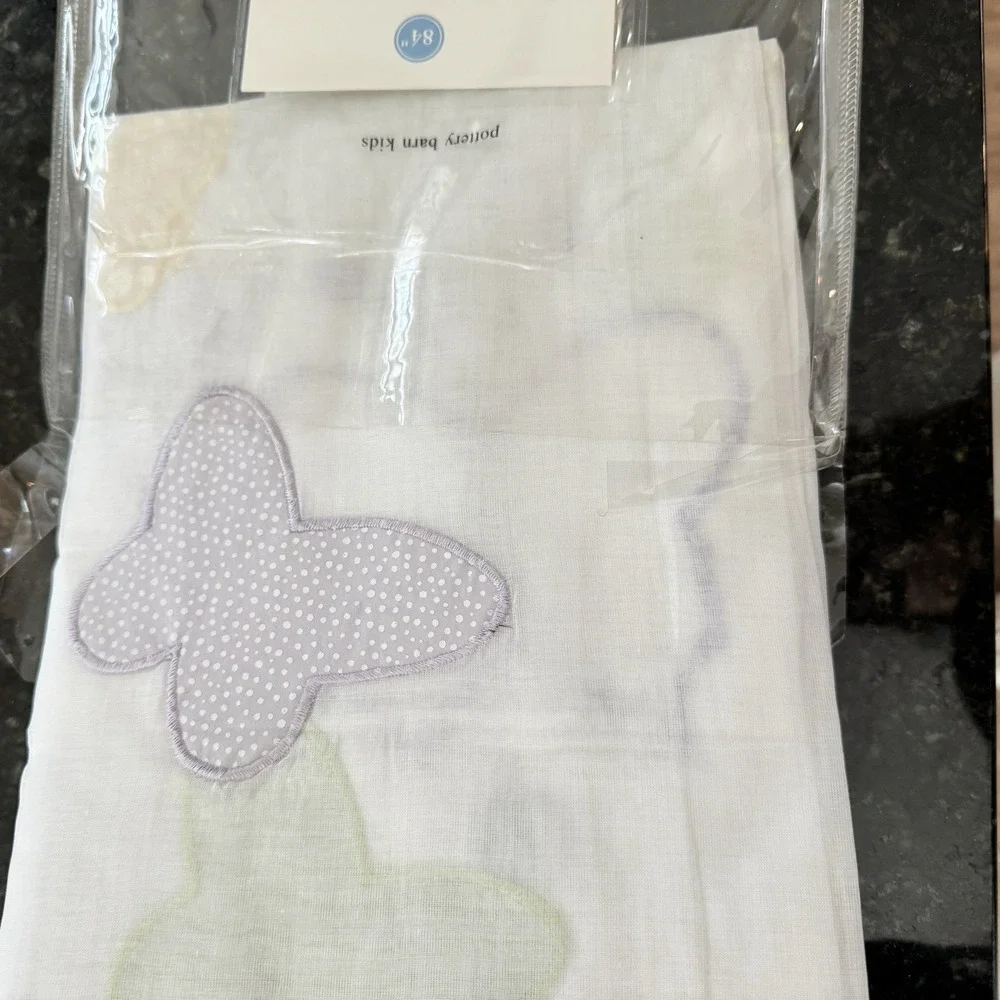NWT Pottery Barn Curtain Panel Dot Butterfly Lavender Yellow Sheer 84” Pole‎